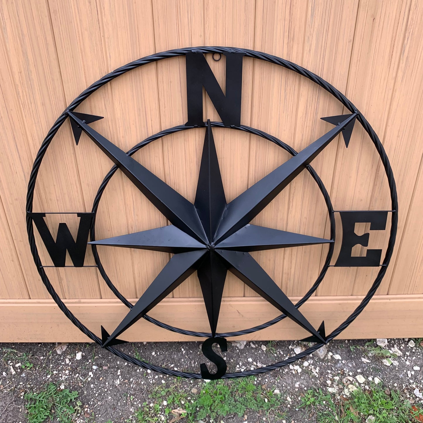 36" COMPASS RUSTIC BLACK METAL SIGN WALL ART WESTERN HOME DECOR HANDMADE NEW
