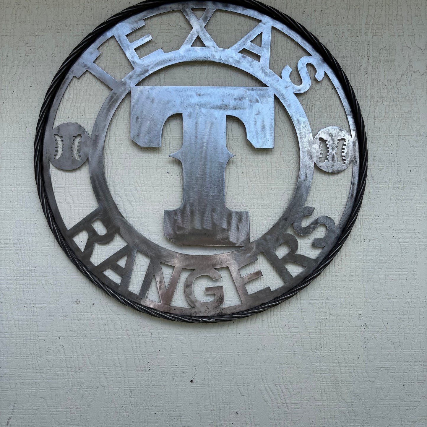 TEXAS RANGERS CUSTOM RAW METAL VINTAGE CRAFT TEAM SIGN TWISTED ROPE RING HANDMADE