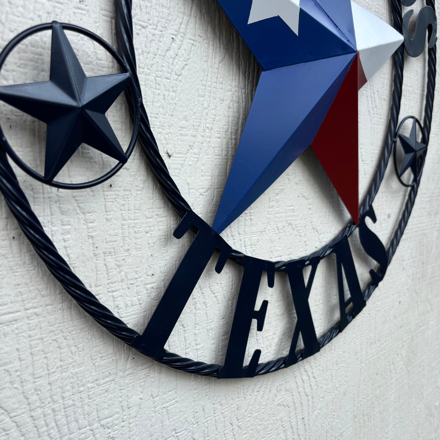 GOD BLESS TEXAS BARN STAR RED WHITE BLUE STAR WITH NAVY BLUE RING LONE STAR TWISTED ROPE RING WESTERN HOME DECOR HANDMADE