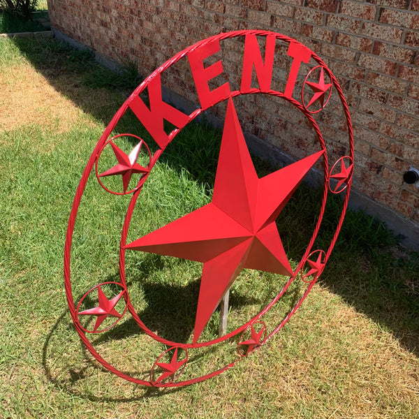 KENT STYLE YOUR CUSTOM STAR METAL NAME RUSTIC BURGUNDY RED CUSTOM 3d STAR METAL NAME BARN STAR TWISTED ROPE RING DESIGN METAL WALL ART HOME DECOR ANY SIZE