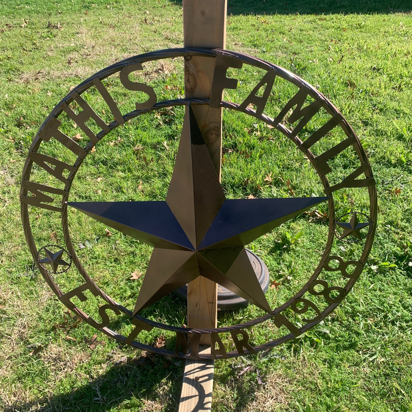 MATHIS STYLE CUSTOM NAME STAR BARN STAR 3d METAL LONESTAR TWISTED ROPE RING WESTERN HOME DECOR RUSTIC BRONZE COPPER HANDMADE 24",32",36",50"