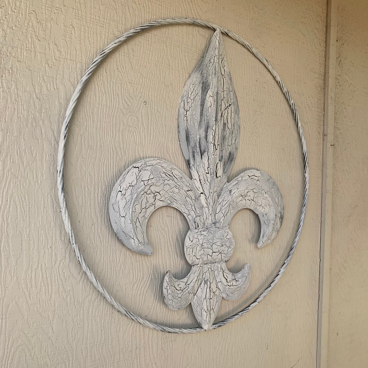 24",36" FLEUR DE LIS METAL CRACKLE WHITE WESTERN HOME DECOR HANDMADE WALL ART NEW #EH10149