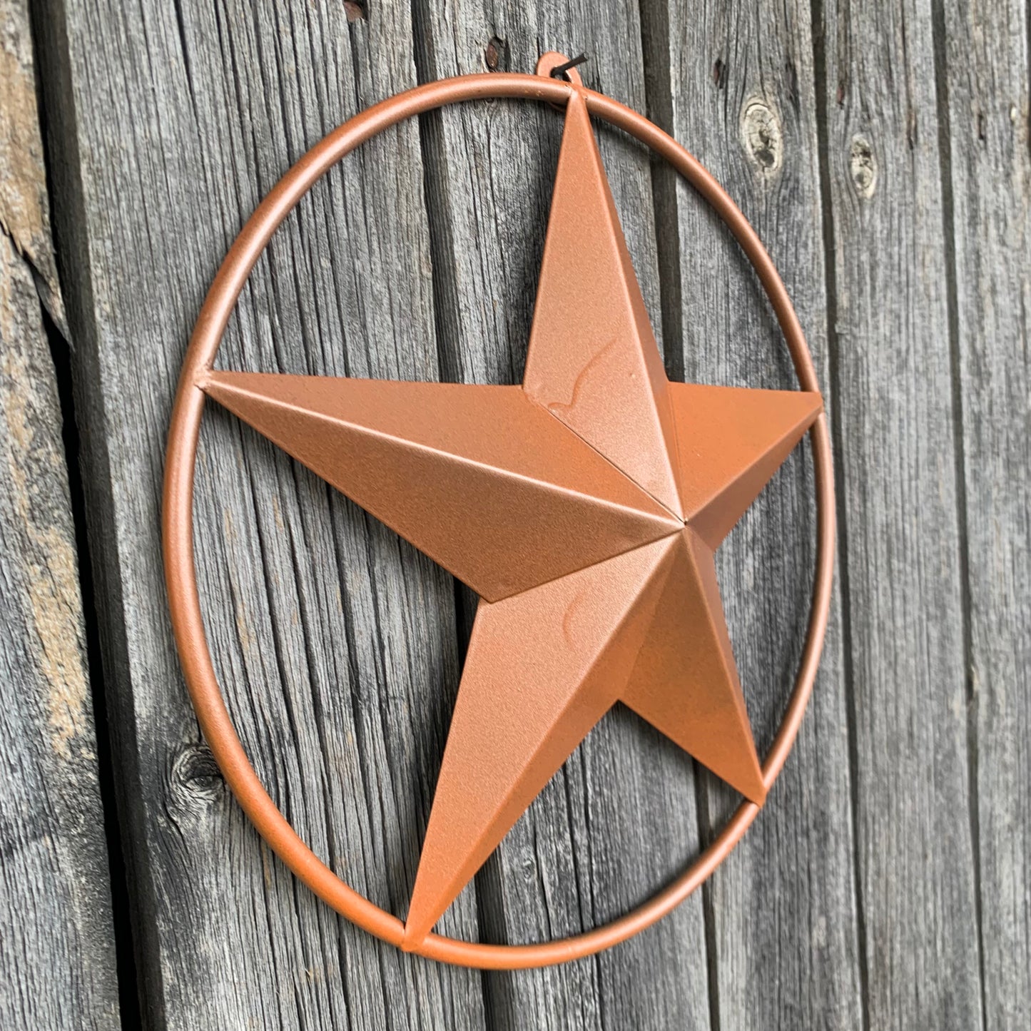 ORANGE COPPER SOLID RING BARN STAR 3",4",6",9",12" METAL LONE STAR WESTERN HOME DECOR HANDMADE-#EH10026