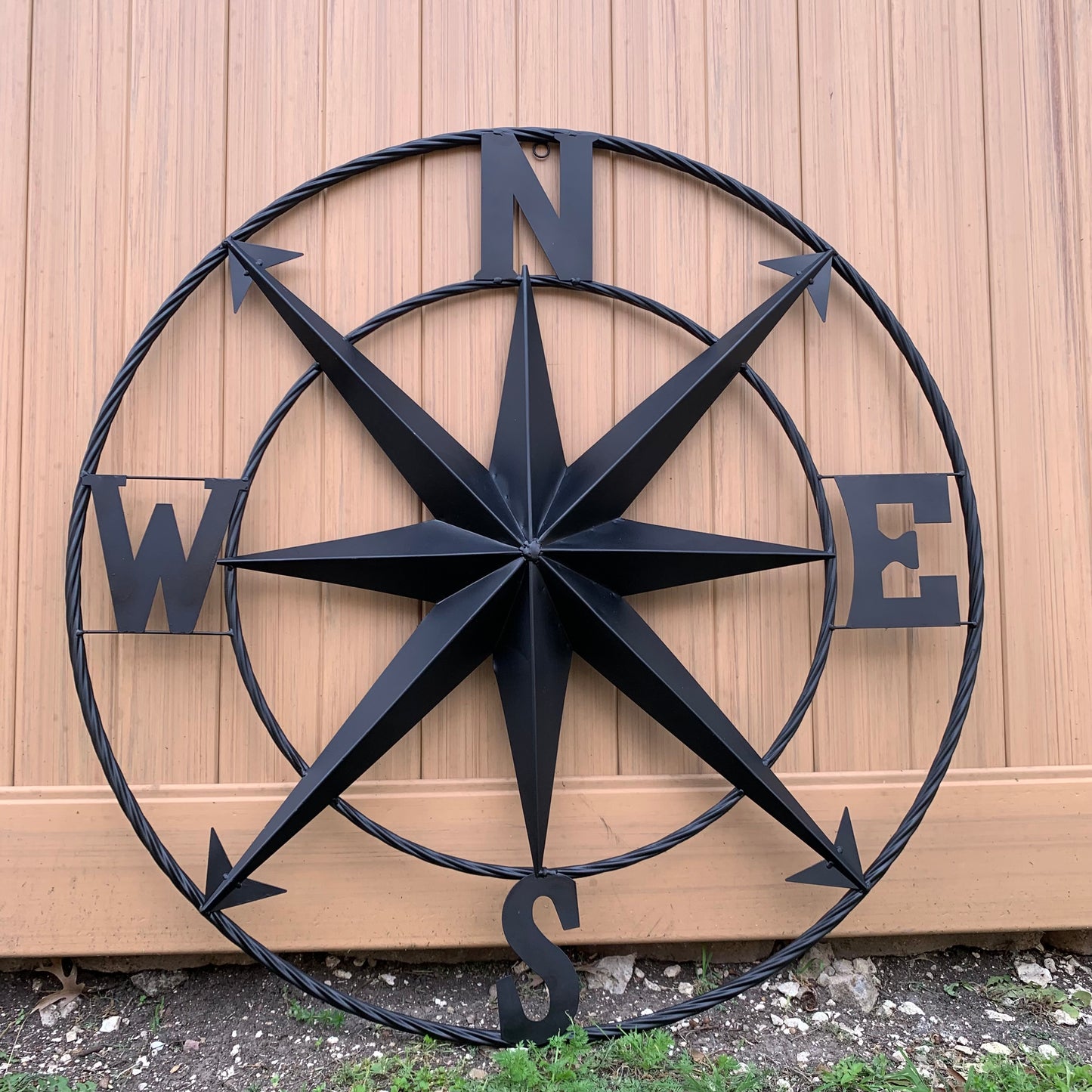 36" COMPASS RUSTIC BLACK METAL SIGN WALL ART WESTERN HOME DECOR HANDMADE NEW