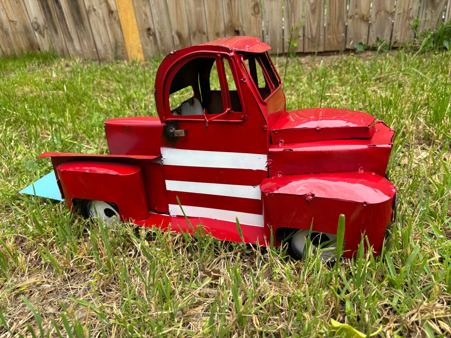 USA FLAG TRUCK 24" PICKUP PATRIOTIC TRUCK RED WHITE TAIL DOWN METAL GARDEN ART FIGURINE WESTERN HOME DECOR HANDMADE #EH12855