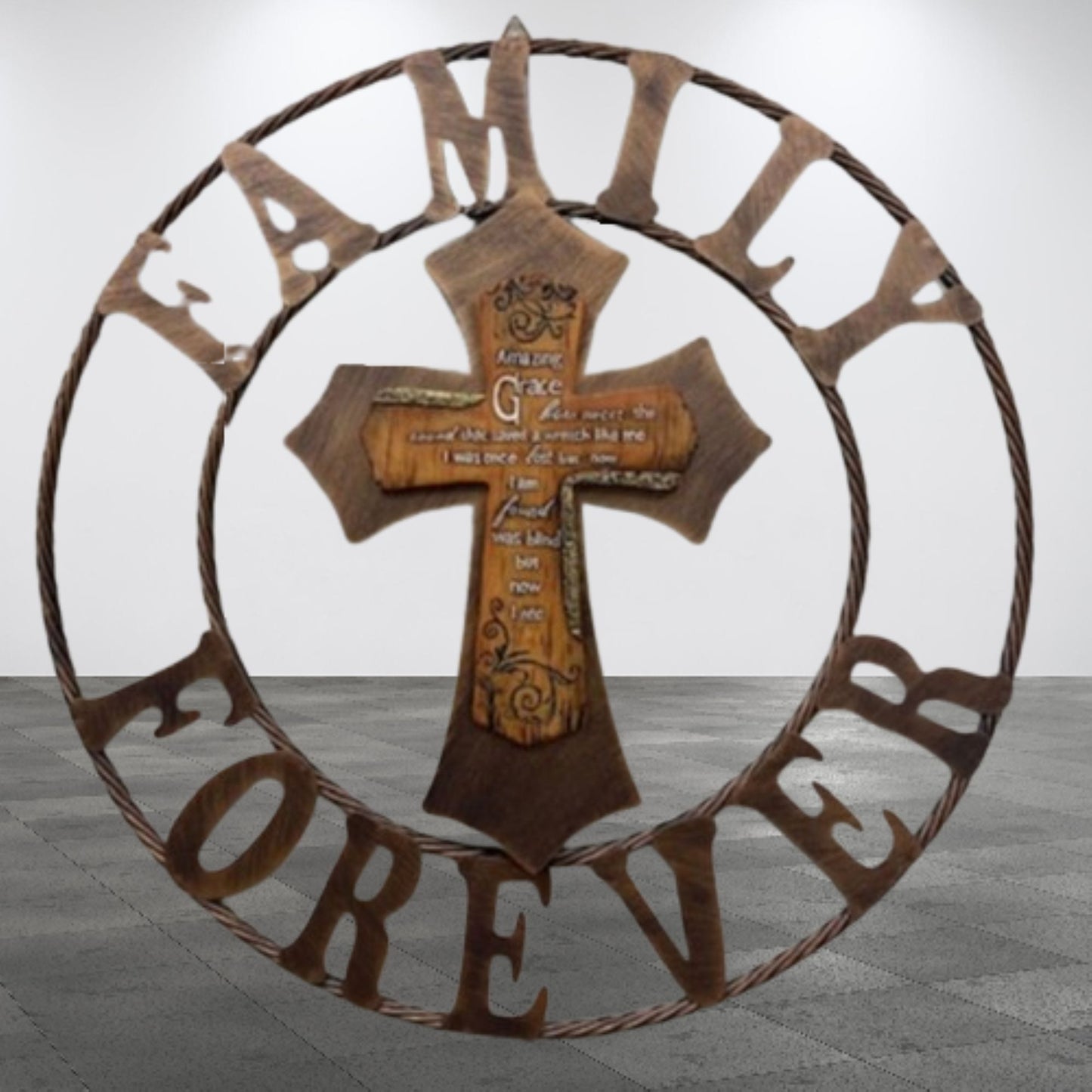 AMAZING GRACE FAMILY FOREVER CROSS 25" METAL BARN WALL CROSS WESTERN HOME DECOR HANDMADE NEW #EH13172