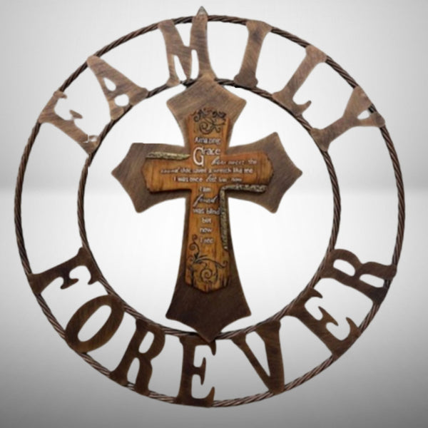 AMAZING GRACE FAMILY FOREVER CROSS 25" METAL BARN WALL CROSS WESTERN HOME DECOR HANDMADE NEW #EH13172