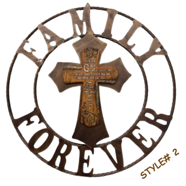 AMAZING GRACE FAMILY FOREVER CROSS 25" METAL BARN WALL CROSS WESTERN HOME DECOR HANDMADE NEW #EH13172