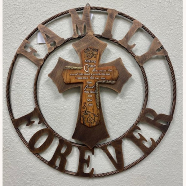 AMAZING GRACE FAMILY FOREVER CROSS 25" METAL BARN WALL CROSS WESTERN HOME DECOR HANDMADE NEW #EH13172