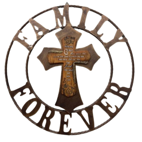 AMAZING GRACE FAMILY FOREVER CROSS 25" METAL BARN WALL CROSS WESTERN HOME DECOR HANDMADE NEW #EH13172