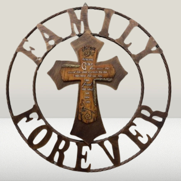 AMAZING GRACE FAMILY FOREVER CROSS 25" METAL BARN WALL CROSS WESTERN HOME DECOR HANDMADE NEW #EH13172