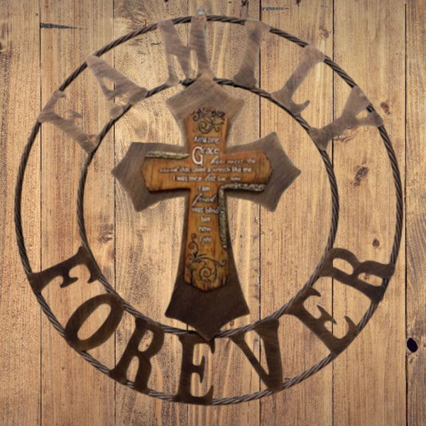 AMAZING GRACE FAMILY FOREVER CROSS 25" METAL BARN WALL CROSS WESTERN HOME DECOR HANDMADE NEW #EH13172