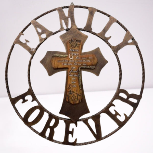 AMAZING GRACE FAMILY FOREVER CROSS 25" METAL BARN WALL CROSS WESTERN HOME DECOR HANDMADE NEW #EH13172