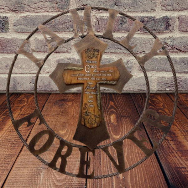 AMAZING GRACE FAMILY FOREVER CROSS 25" METAL BARN WALL CROSS WESTERN HOME DECOR HANDMADE NEW #EH13172