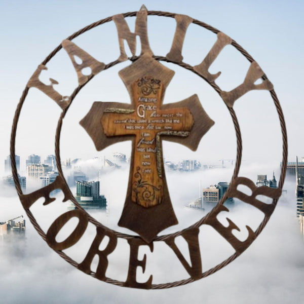 AMAZING GRACE FAMILY FOREVER CROSS 25" METAL BARN WALL CROSS WESTERN HOME DECOR HANDMADE NEW #EH13172