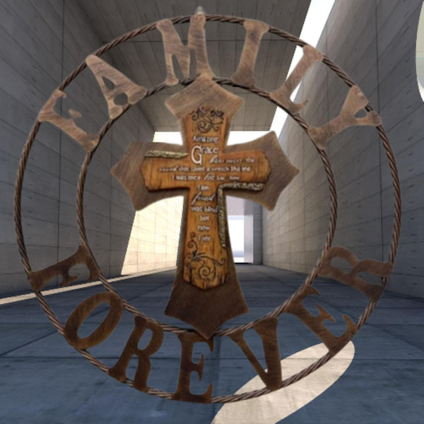 AMAZING GRACE FAMILY FOREVER CROSS 25" METAL BARN WALL CROSS WESTERN HOME DECOR HANDMADE NEW #EH13172
