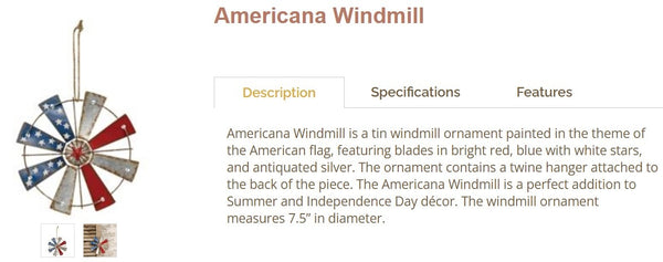 7" AMERICANA WINDMILL ORNAMENT FARMHOUSE METAL ART WESTERN HOME DECOR #EH12167
