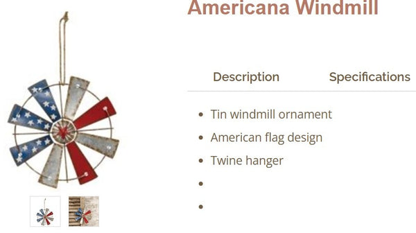7" AMERICANA WINDMILL ORNAMENT FARMHOUSE METAL ART WESTERN HOME DECOR #EH12167