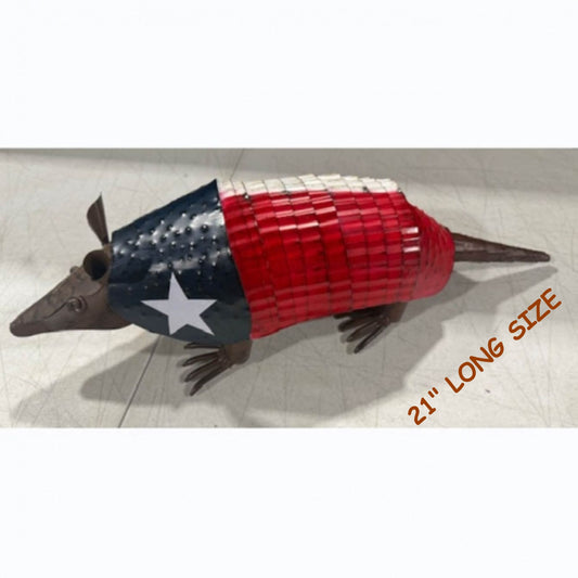 12",21" TEXAS FLAG ARMADILLO GARDEN ANIMAL SCULPTURE YARD ART METAL DECOR ORNAMENT PATRIOTIC DECOR HANDMADE #EH12900