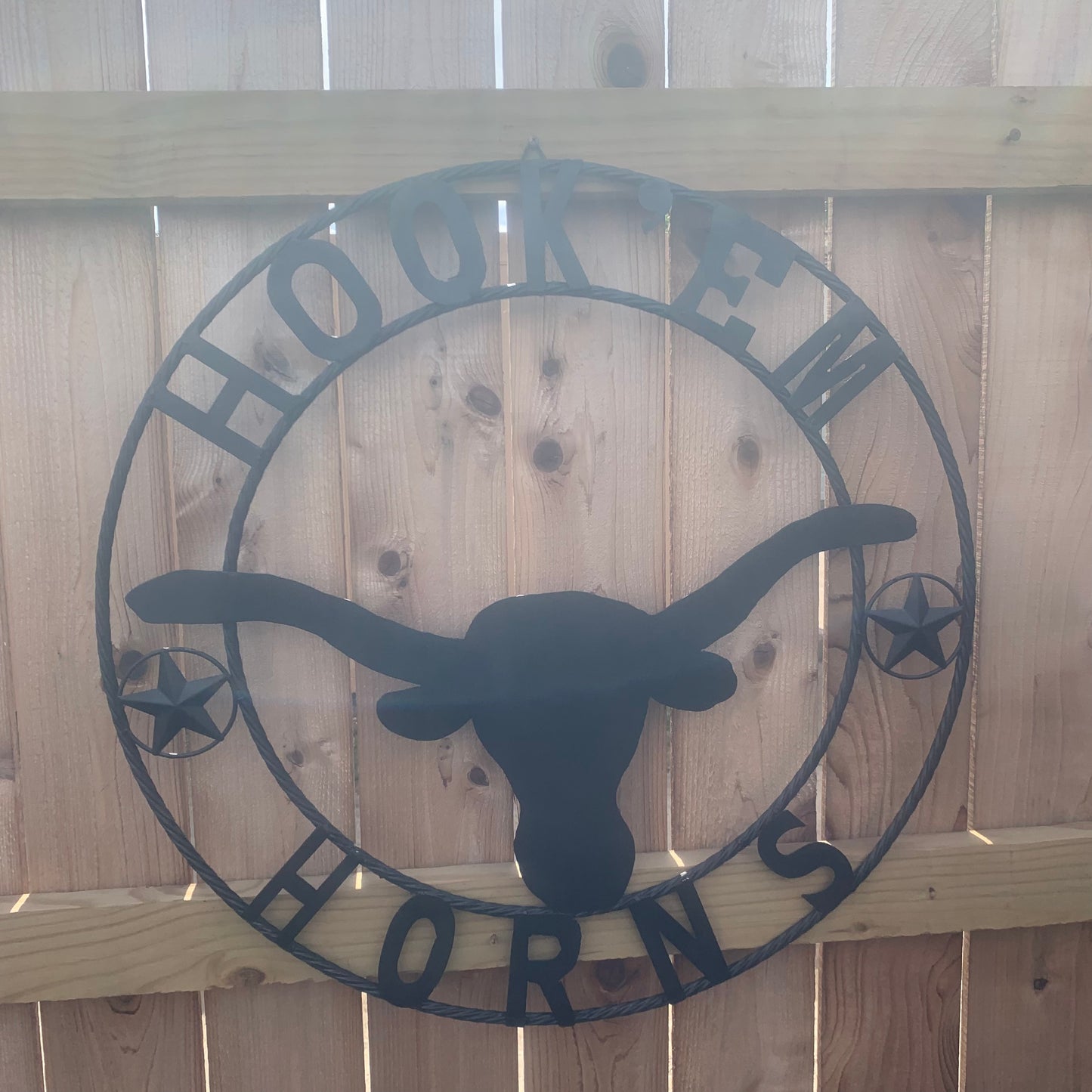 HOOKEM HORNS WITH LONE STAR TEXAS LONGHORNS HOOK EM BLACK METAL CUSTOM VINTAGE CRAFT WALL ART TEAM SIGN HANDMADE