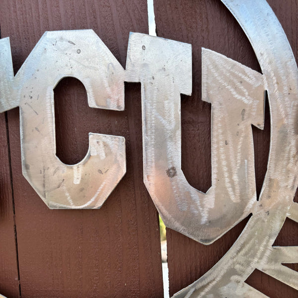 TCU TEXAS CHRISTIAN CUSTOM RAW METAL VINTAGE CRAFT TEAM SIGN UNPAINTED HANDMADE