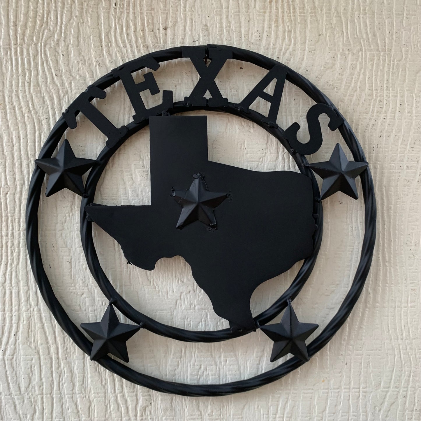 12" STATE OF TEXAS MAP RUSTIC BLACK TWISTED RING METAL SIGN WESTERN HOME DECOR HANDMADE NEW