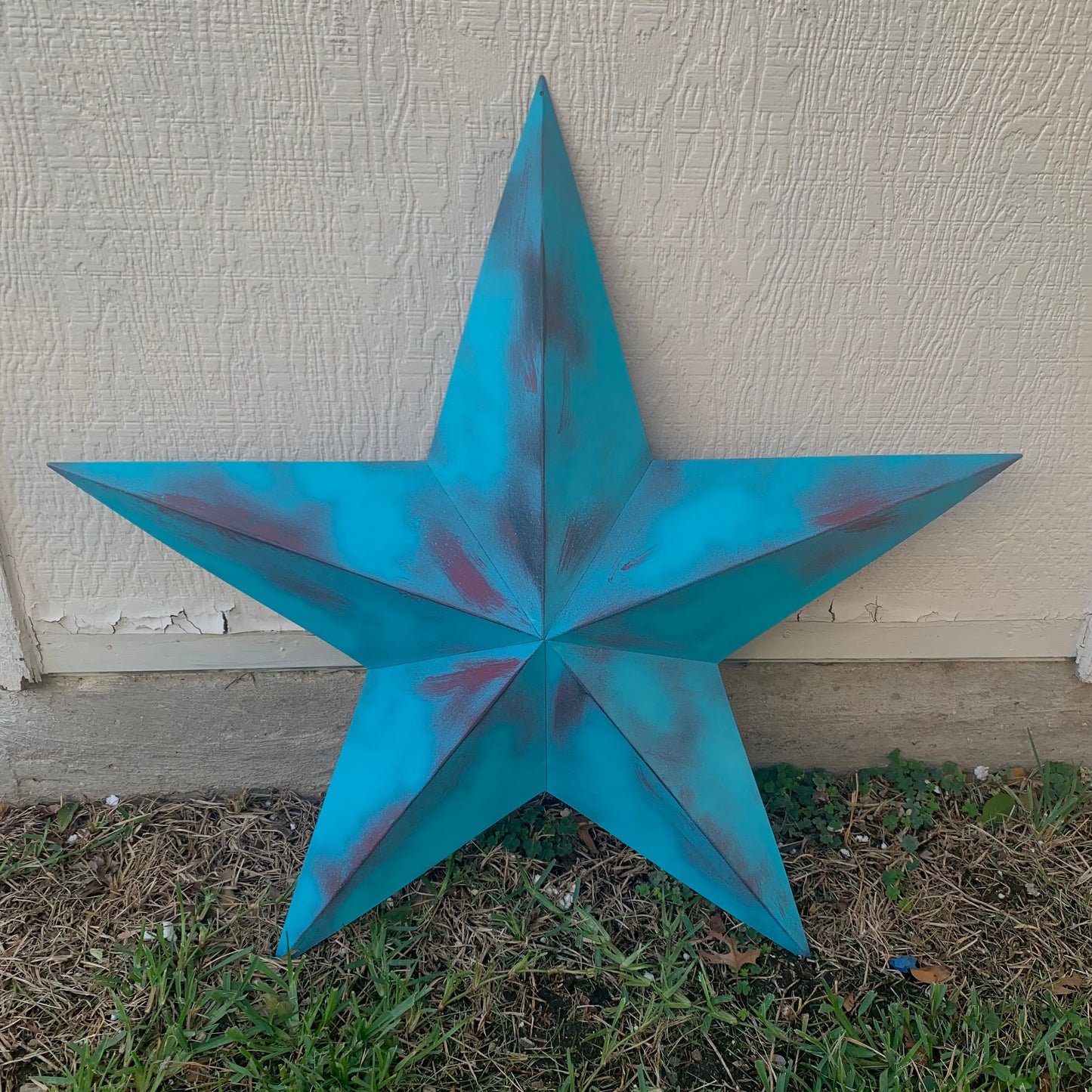 #EH10540 TURQUOISE DISTRESSED TWO TONE BARN STAR METAL ART WESTERN HOME DECOR HANDMADE NEW