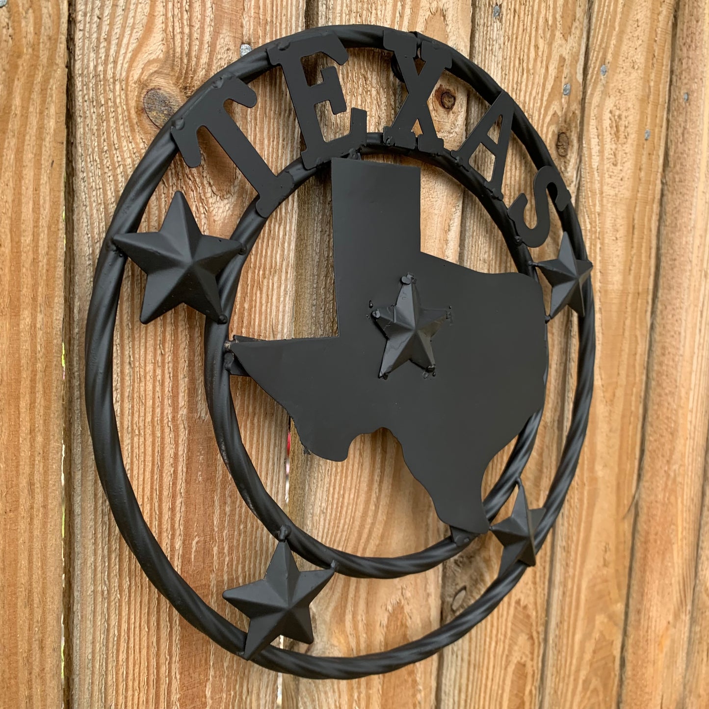 12" STATE OF TEXAS MAP RUSTIC BLACK TWISTED RING METAL SIGN WESTERN HOME DECOR HANDMADE NEW