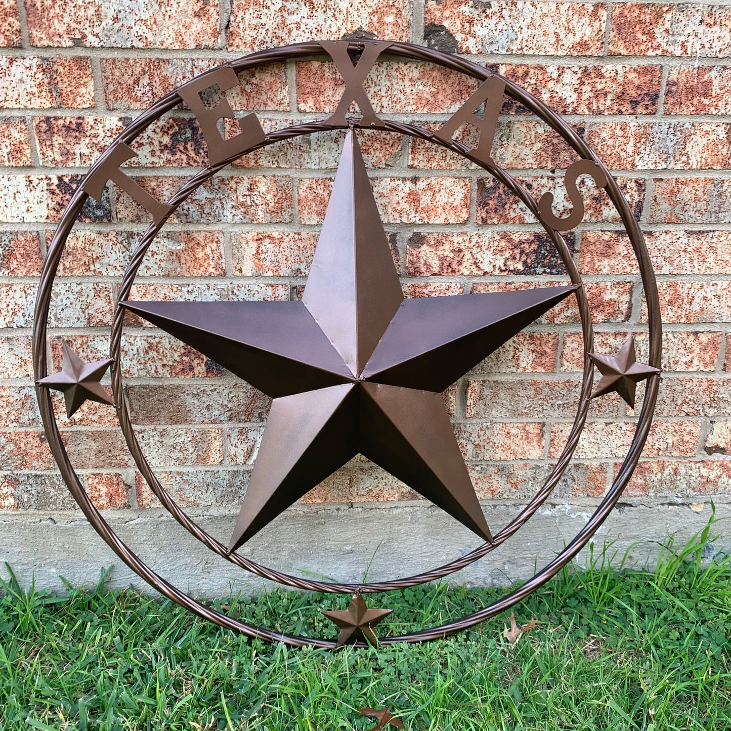 TEXAS LONESTAR WITH 3 SMALL STARS BARN STAR METAL RUSTIC BRONZE COPPER TWISTED ROPE RING WESTERN HOME DECOR HANDMADE NEW