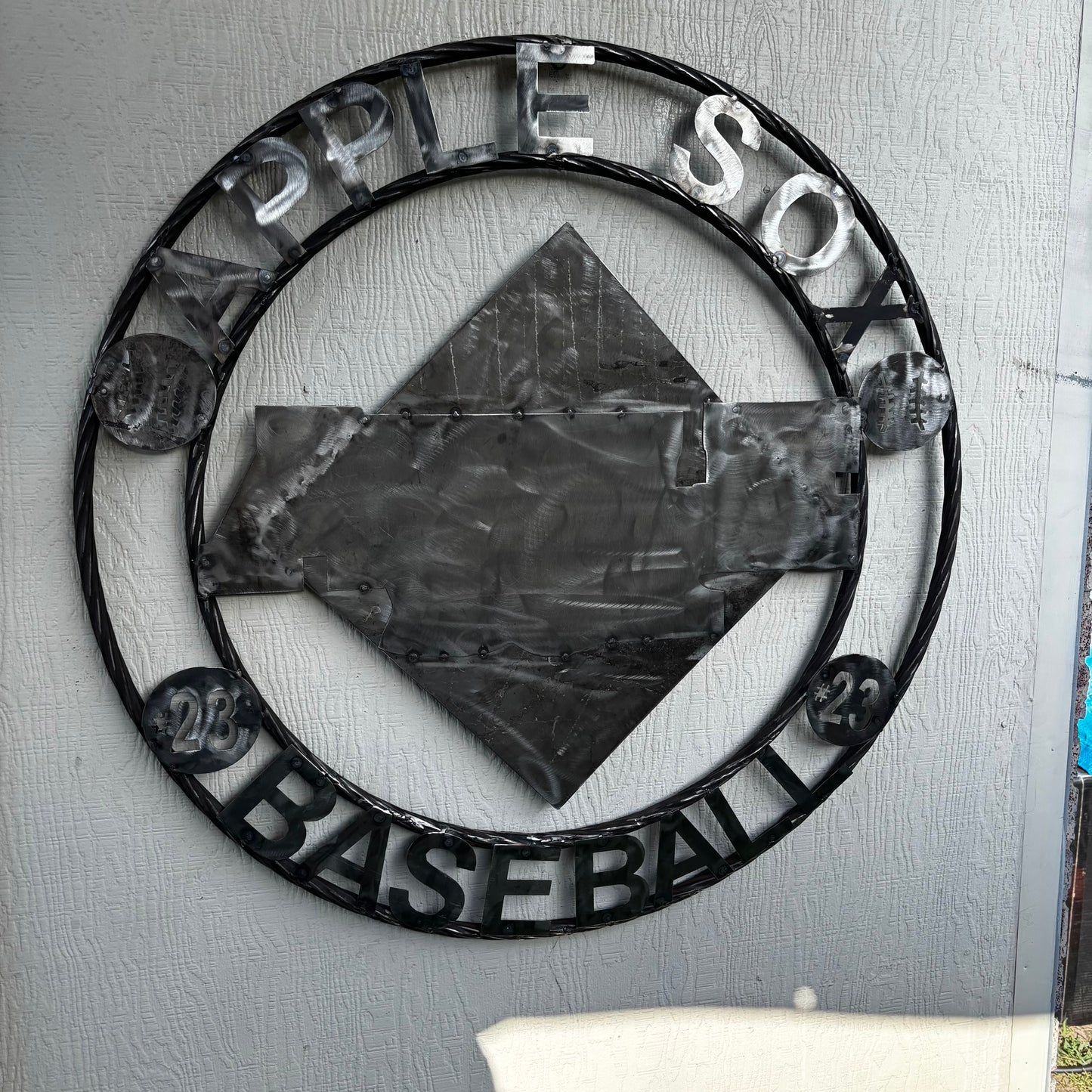 APPLE SOX BASEBALL CUSTOM METAL VINTAGE CRAFT SIGN TEAM NAVY BLUE WHITE RED HANDMADE