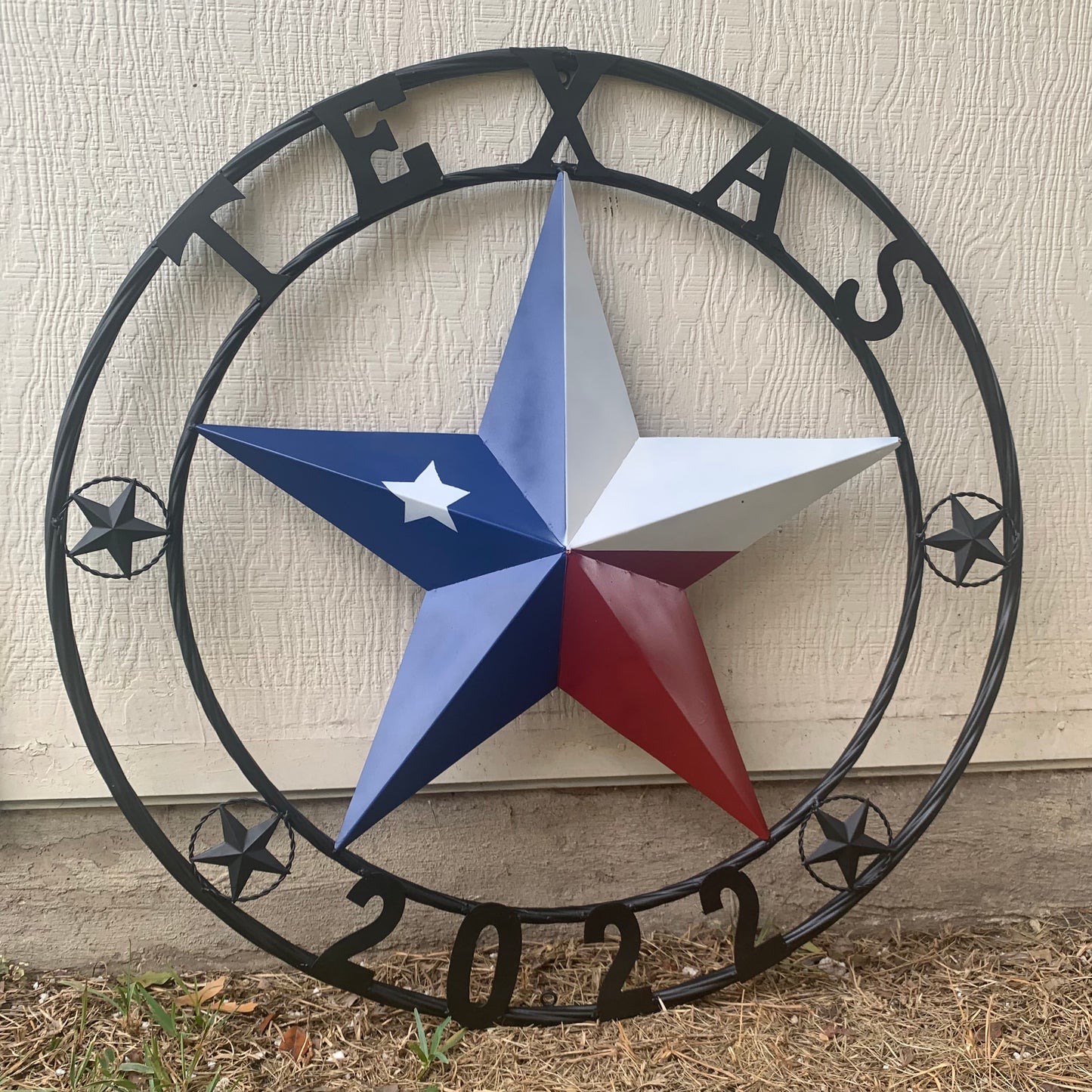 TEXAS 2022 STYLE CUSTOM NAME BARN STAR METAL LONESTAR 3d TWISTED BLACK ROPE RING WESTERN HOME DECOR   HANDMADE 24",32",36"