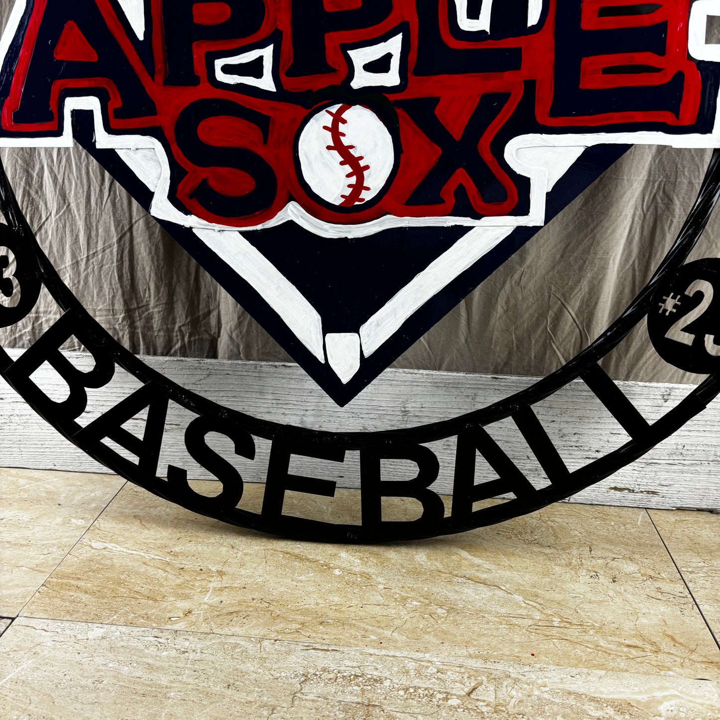 APPLE SOX BASEBALL CUSTOM METAL VINTAGE CRAFT SIGN TEAM NAVY BLUE WHITE RED HANDMADE