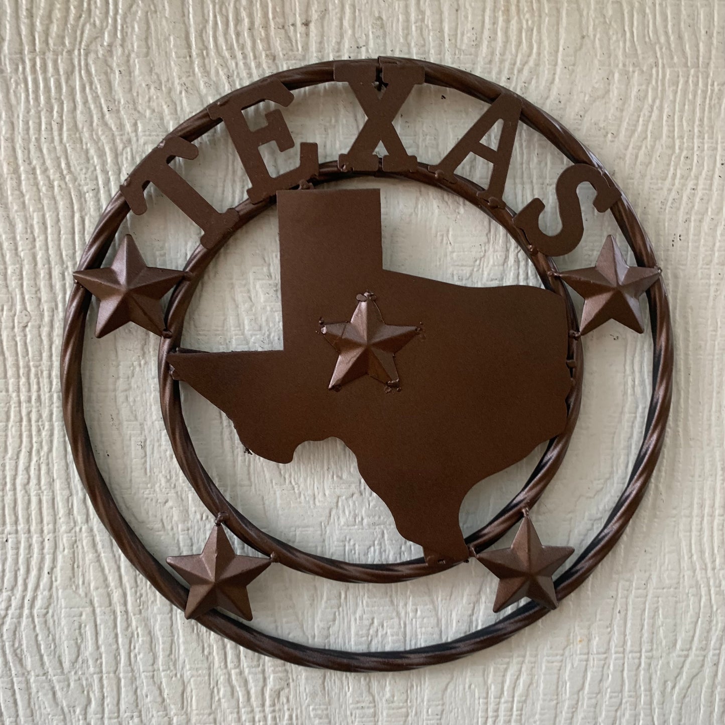 12" STATE OF TEXAS MAP RUSTIC BRONZE TWISTED RING METAL SIGN WESTERN HOME DECOR HANDMADE NEW