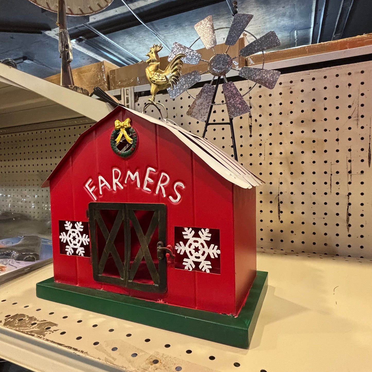 FARMERS CHRISTMAS RED BARN 13" x 20" x 7" METAL WESTERN HOME DECOR HANDMADE #EH13586