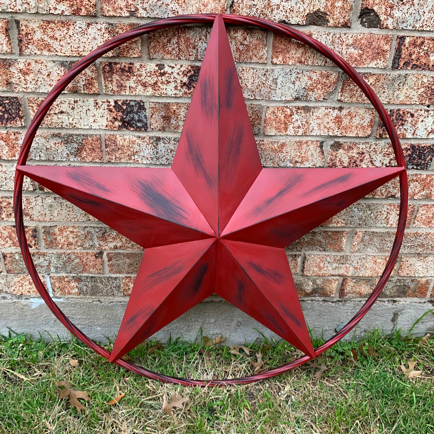RED DISTRESSED STAR TWO TONE TEXTURE BARN STAR METAL LONESTAR TWISTED ROPE RING WESTERN HOME DECOR HANDMADE NEW #EH12958