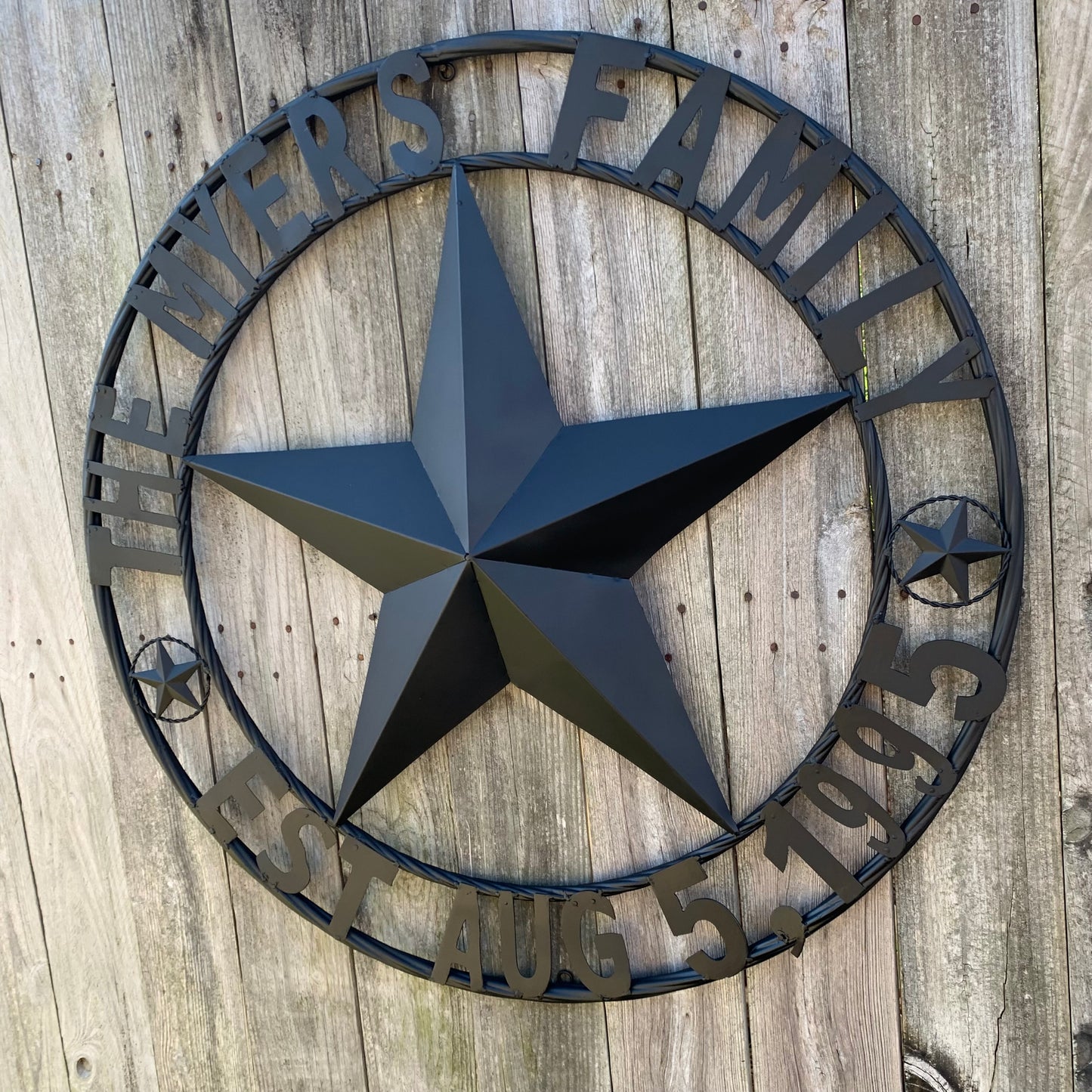 MYERS STYLE YOUR CUSTOM NAME STAR BARN STAR METAL LONE STAR WESTERN HOME DECOR RUSTIC BLACK HANDMADE 24",32",36",50"