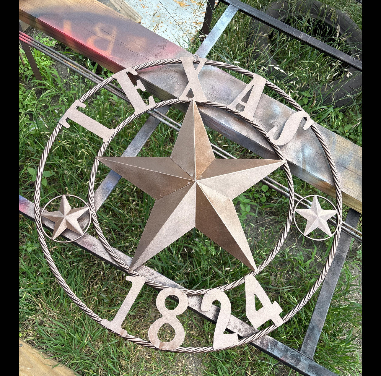 TEXAS 1824 STYLE YOUR CUSTOM NAME STAR METAL BARN STAR ROPE RING RUSTIC BRONZE WESTERN HOME DECOR NEW HANDMADE 24",32",36",40",50"