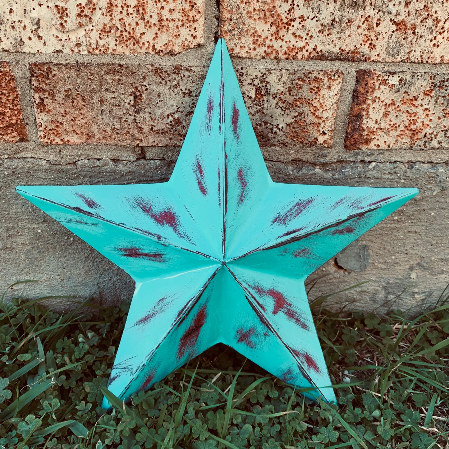 TURQUOISE DISTRESSED TWO TONE BARN STAR METAL ART WESTERN HOME DECOR HANDMADE NEW