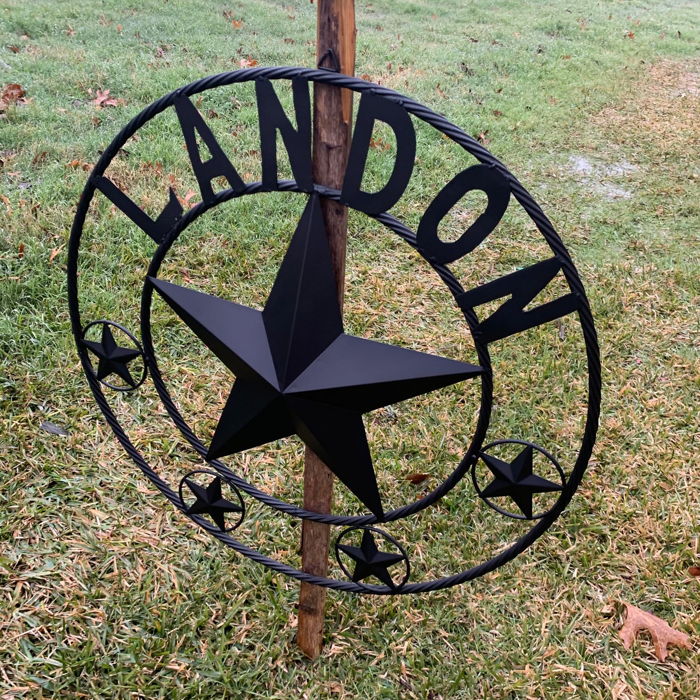 LANDON STYLE CUSTOM NAME STAR BARN METAL STAR 3d TWISTED ROPE RING WESTERN HOME DECOR RUSTIC BLACK HANDMADE 24",32",36",50"