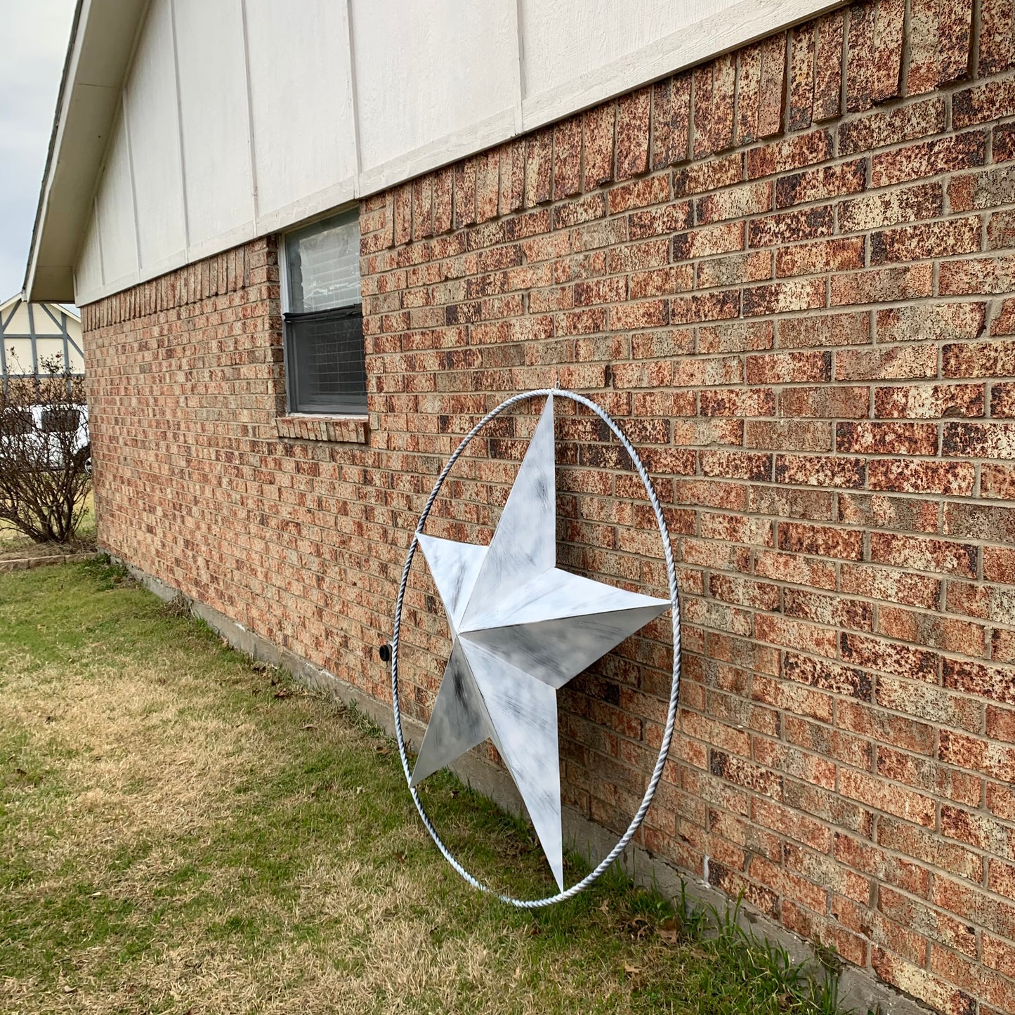 5 FOOT WHITE DISTRESSED STAR TWO TONE TEXTURE BARN STAR METAL LONESTAR TWISTED ROPE RING WESTERN HOME DECOR HANDMADE NEW