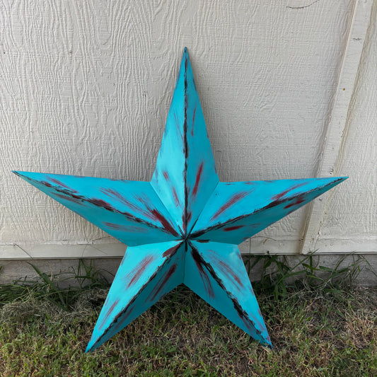 TURQUOISE DISTRESSED TWO TONE BARN STAR METAL ART WESTERN HOME DECOR HANDMADE