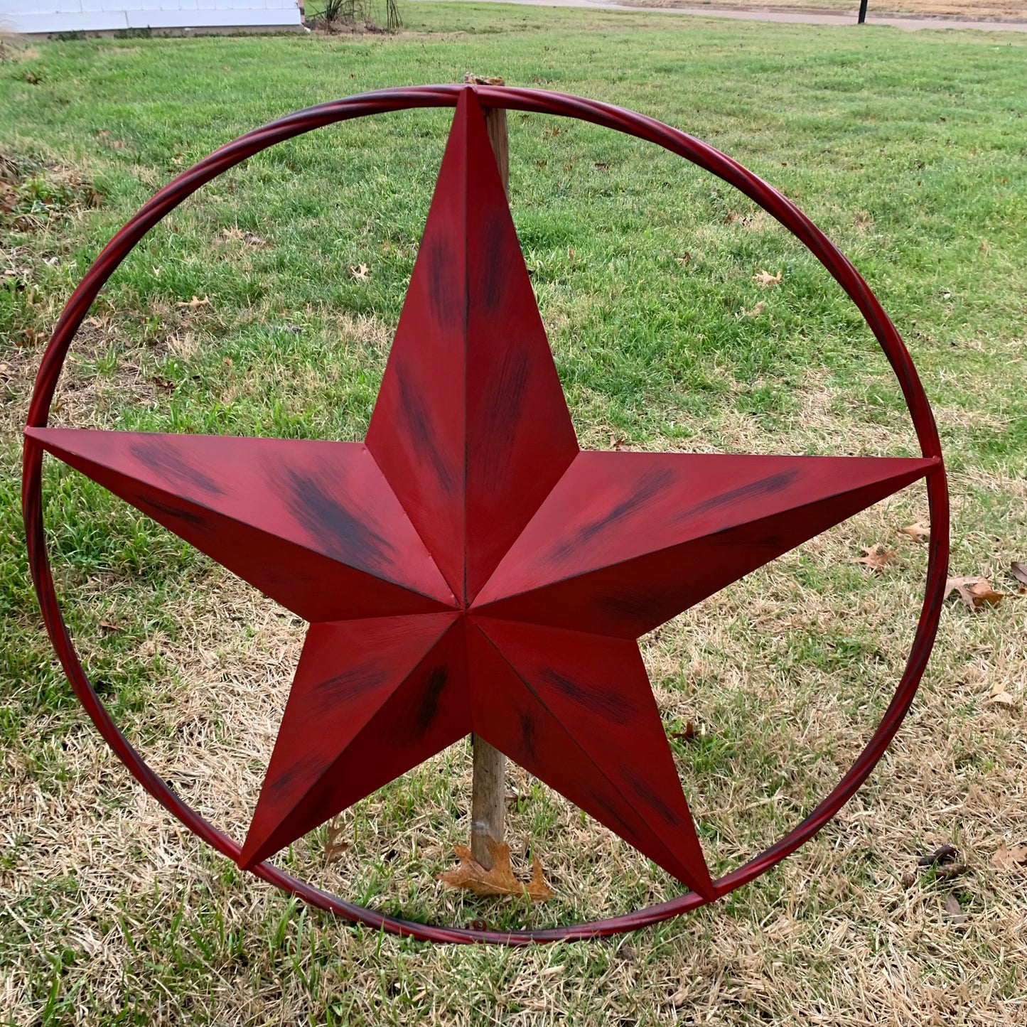 RED DISTRESSED STAR TWO TONE TEXTURE BARN STAR METAL LONESTAR TWISTED ROPE RING WESTERN HOME DECOR HANDMADE NEW #EH12958