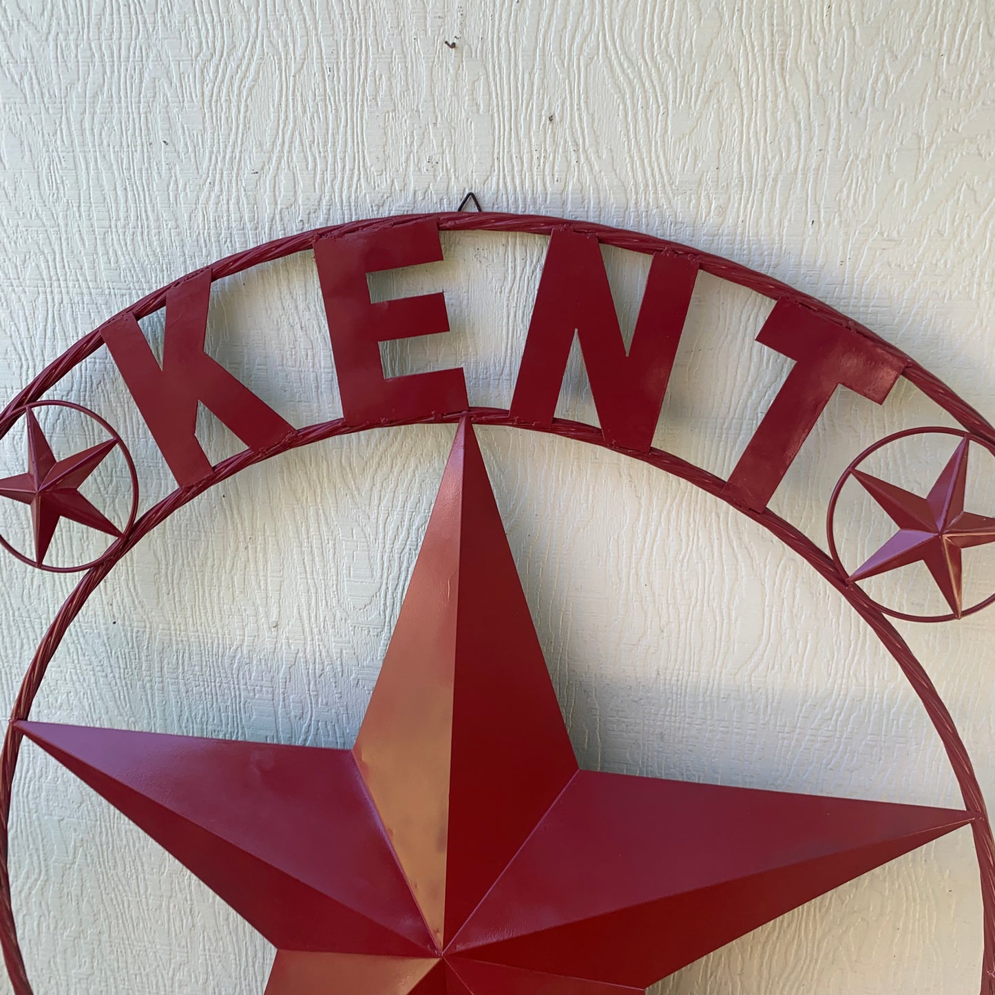 KENT STYLE YOUR CUSTOM STAR METAL NAME RUSTIC BURGUNDY RED CUSTOM 3d STAR METAL NAME BARN STAR TWISTED ROPE RING DESIGN METAL WALL ART HOME DECOR ANY SIZE