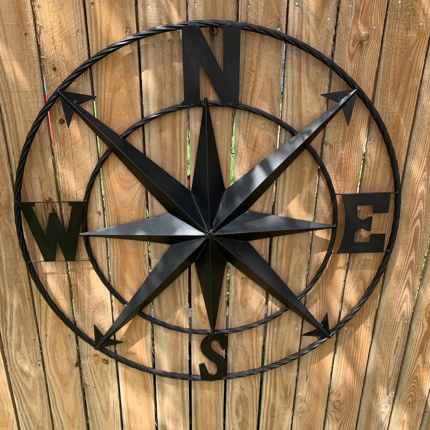 36" COMPASS RUSTIC BLACK METAL SIGN WALL ART WESTERN HOME DECOR HANDMADE NEW