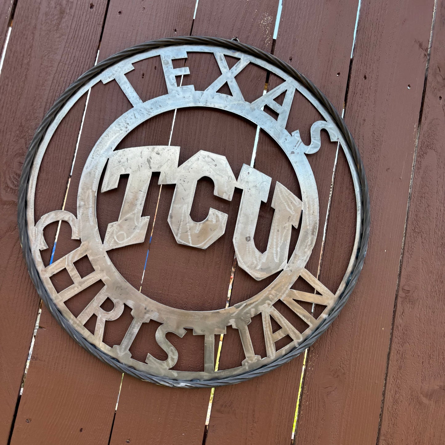 TCU TEXAS CHRISTIAN CUSTOM RAW METAL VINTAGE CRAFT TEAM SIGN UNPAINTED HANDMADE