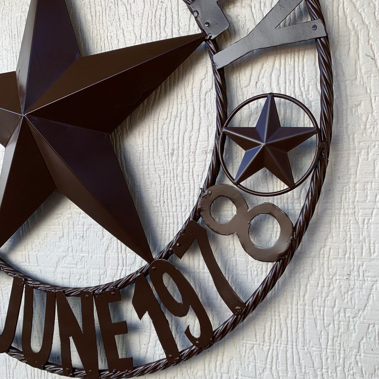 BREEN FAMILY STYLE CUSTOM NAME STAR BARN METAL STAR 3d TWISTED ROPE RING WESTERN HOME DECOR RUSTIC BROWN HANDMADE 24",32",36",50"