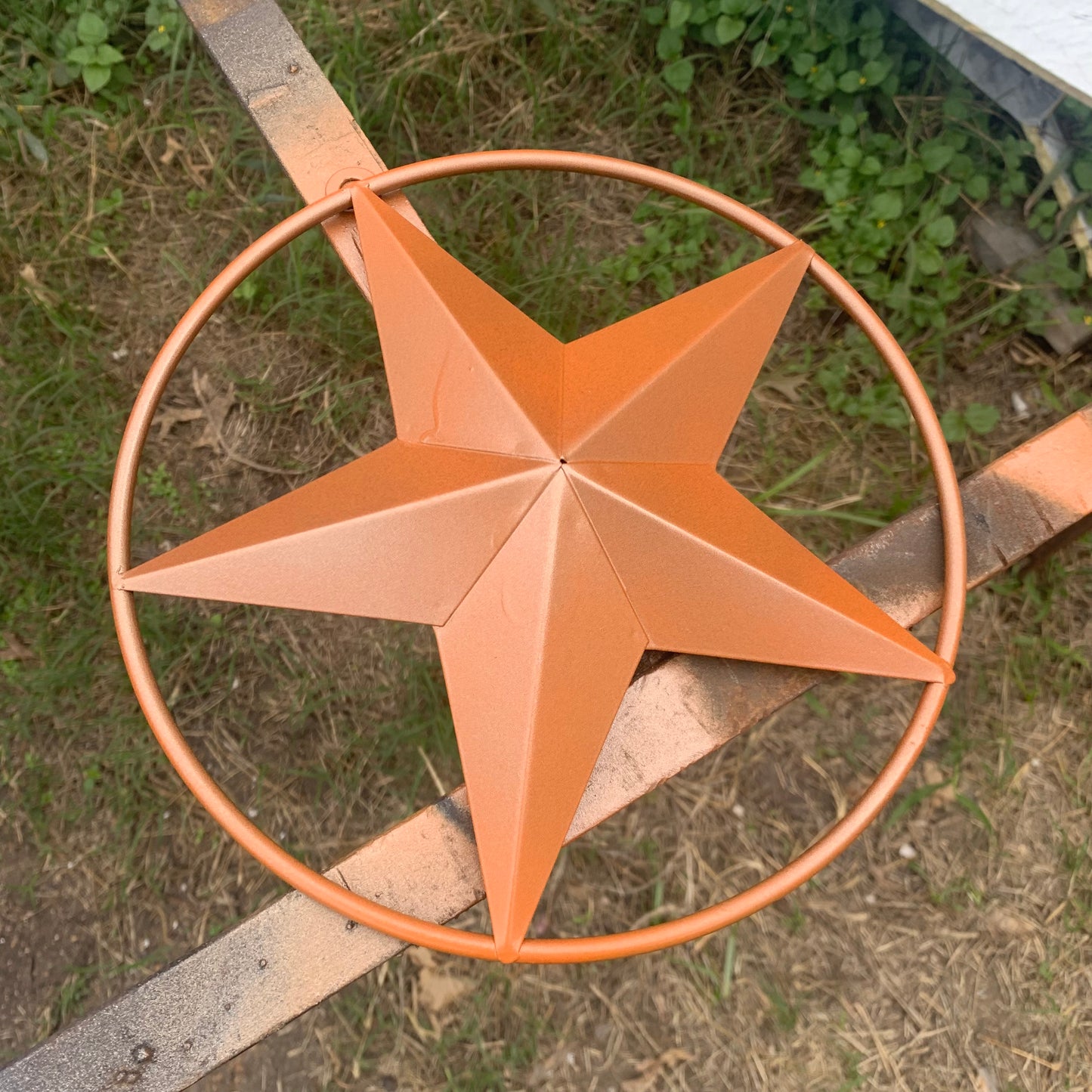 ORANGE COPPER SOLID RING BARN STAR 3",4",6",9",12" METAL LONE STAR WESTERN HOME DECOR HANDMADE-#EH10026