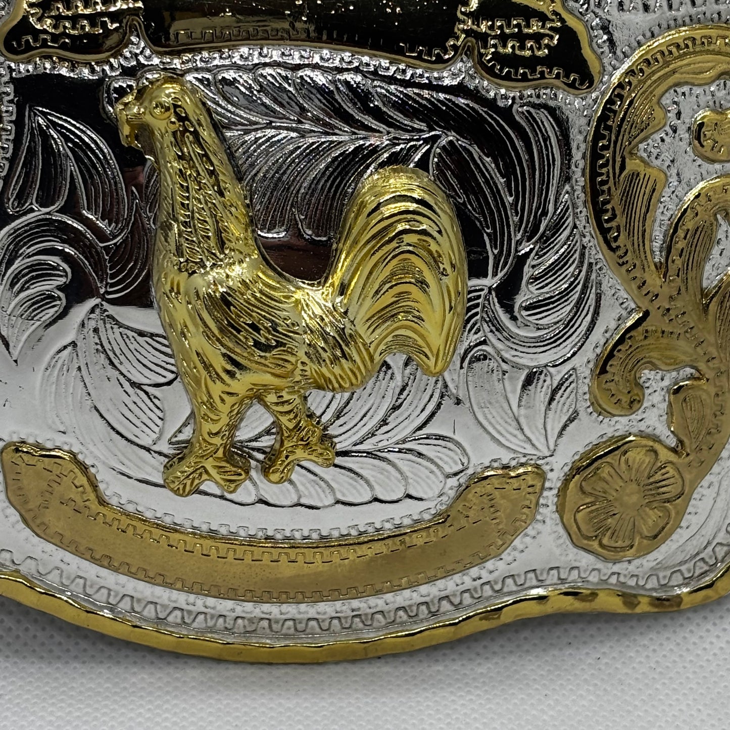 ROOSTER BELT BUCKLE GOLD SILVER WESTERN BUCKLE CRAFT HANDMADE 5.5" X 4" #EH13802