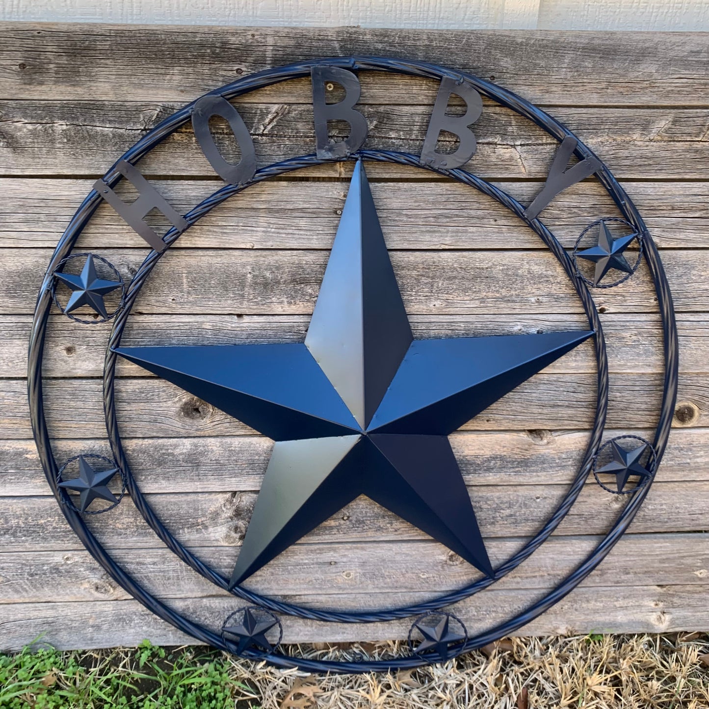 HOBBY STYLE CUSTOM NAME STAR BARN METAL STAR 3d TWISTED ROPE RING WESTERN HOME DECOR RUSTIC NAVY BLUE HANDMADE 24",32",36",50"