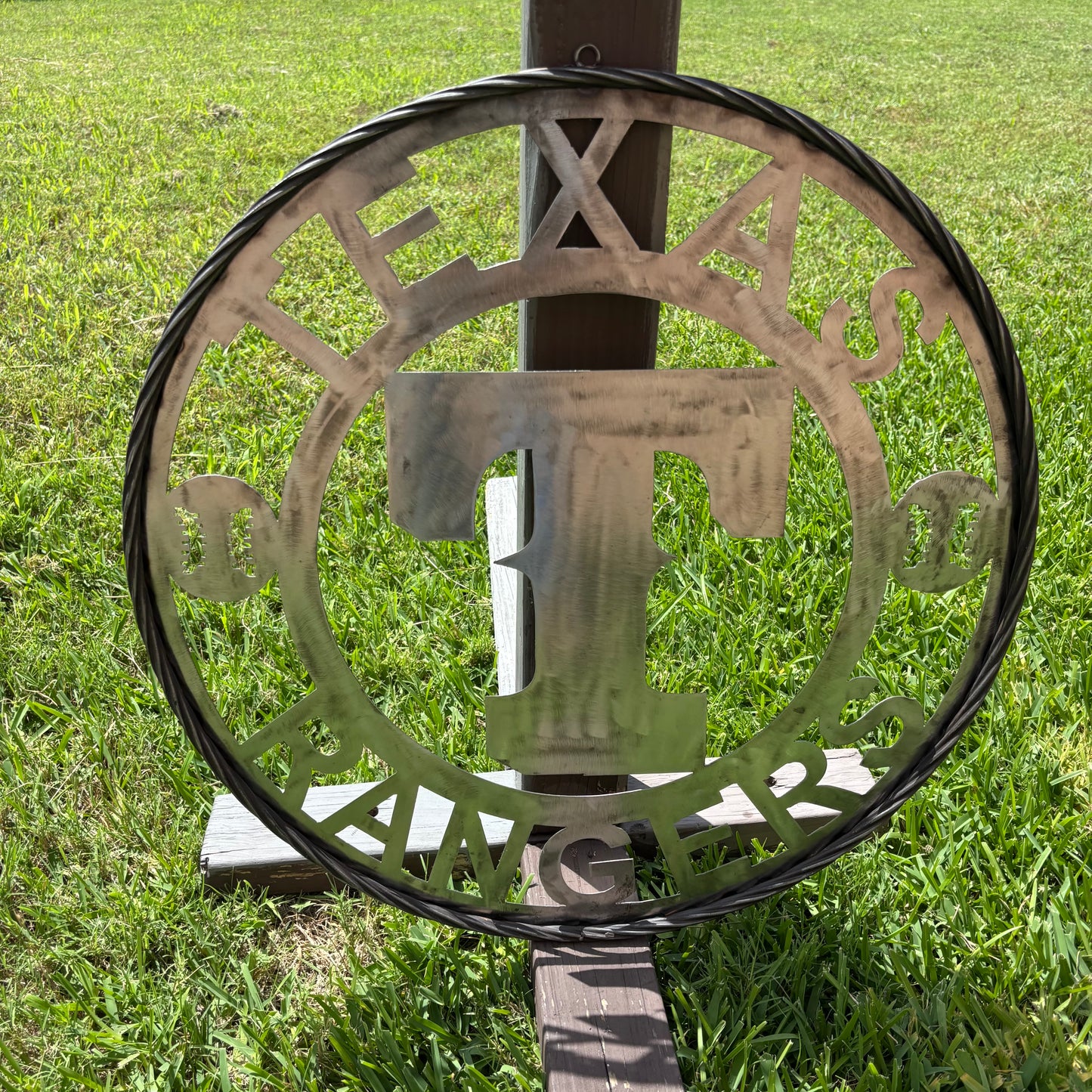 TEXAS RANGERS CUSTOM RAW METAL VINTAGE CRAFT TEAM SIGN TWISTED ROPE RING HANDMADE